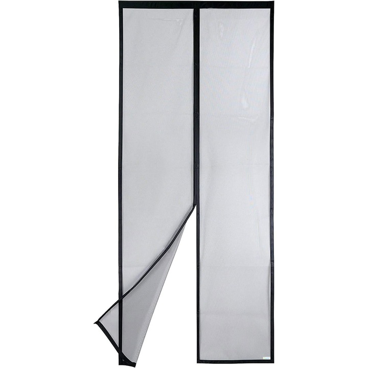 Plasa magnetica Apalus, pentru usa, de protectie impotriva insectelor, montaj cu adeziv velcro l - 3.8 cm, 90 x 190 cm, culoare negru