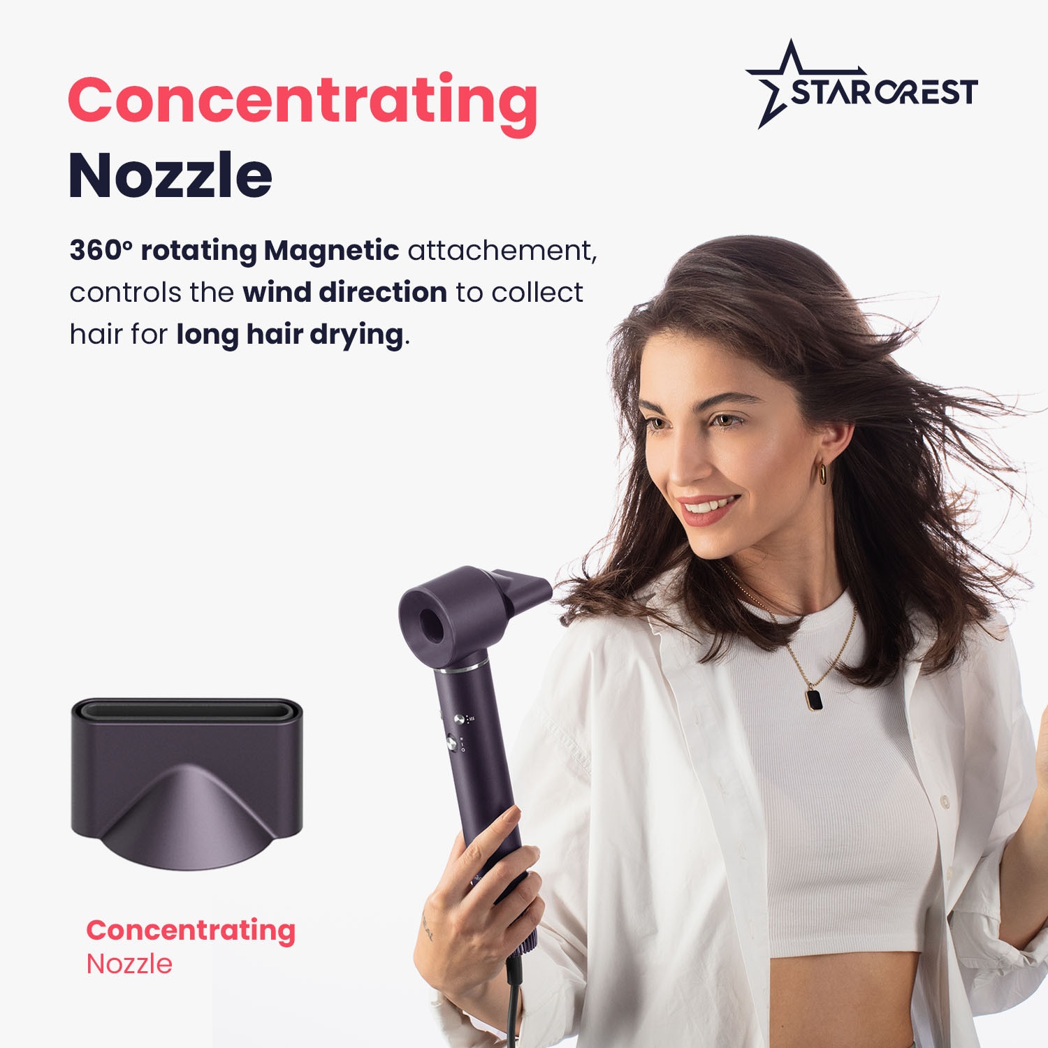 Starcrest Professzionális hajszárító STARCREST SHD-7-1PP, 1300 W, 6 tartozék, 3 ...