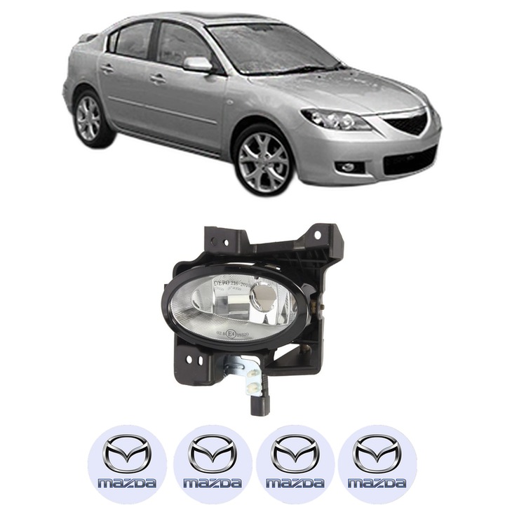 Lampa Proiector Stanga MAZDA 3 Saloon (BK) din 2003-2009, Auto, Tip bec H11, Depo, 4 Stickere auto cu MAZDA
