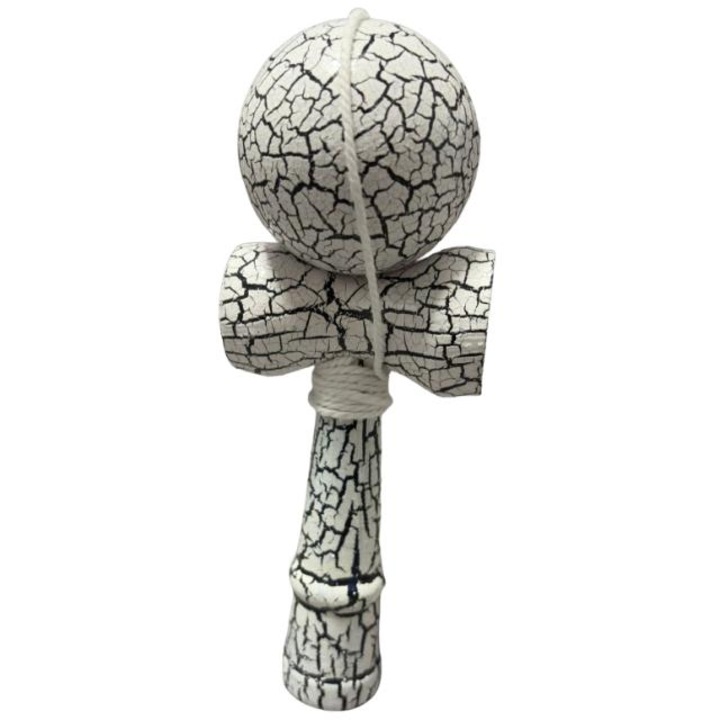 Kendama japoneza, profesionala, cu model 4K, din lemn, alb-negru