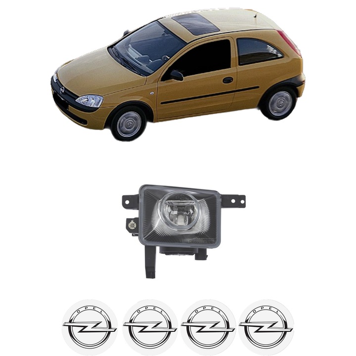 Lampa Proiector Stanga OPEL CORSA C (X01) din 2000-2009, Auto, Tip bec H3, Depo, 4 Stickere auto cu OPEL