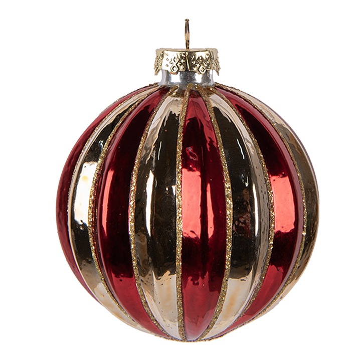 Комплект 6 стъклени коледни топки за елха, червено-златисти, Ø 8x8 см