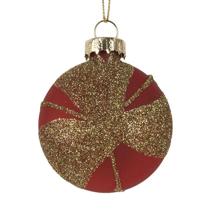 Комплект 6 стъклени коледни топки, червено-златни, 6x3x7 см