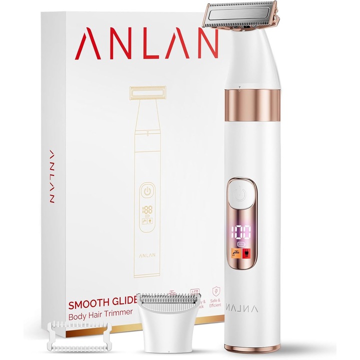 Aparat de ras electric pentru femei, shaver 2 in 1 cu display LED, impermeabil IPX6, cap flexibil, 90 minute durata de functionare, alb