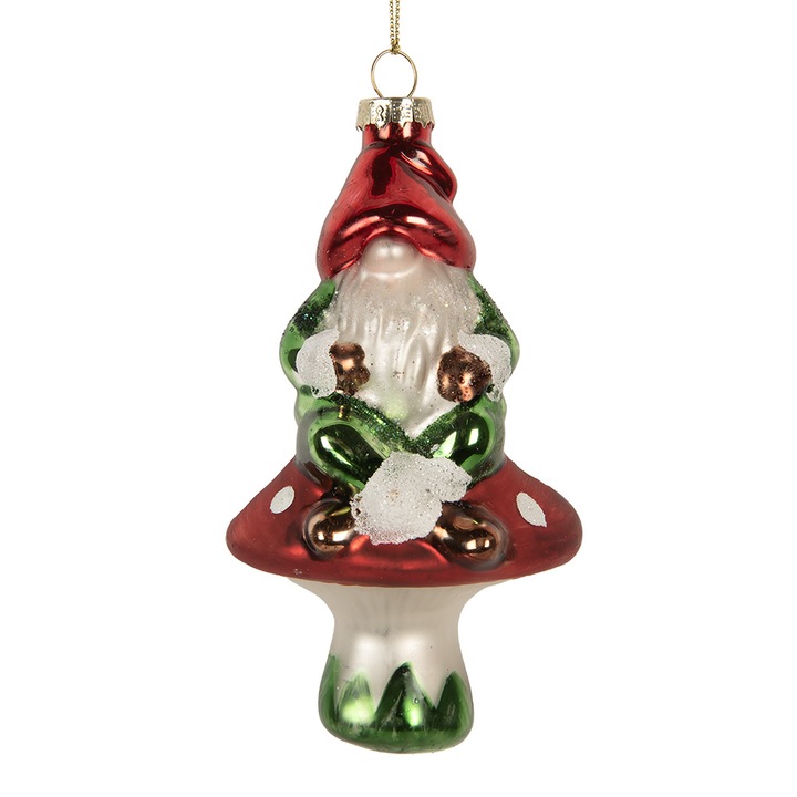 Комплект 6 коледни орнаменти за елха Гном, многоцветно стъкло, 7x6x13 см