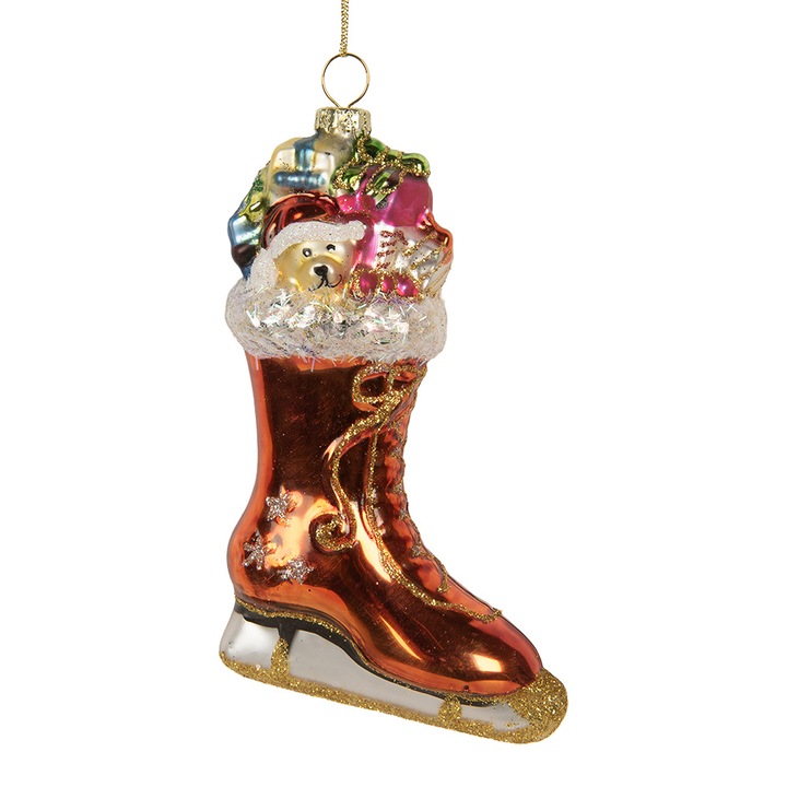 Комплект 6 многоцветни стъклени коледни орнаменти за елха 8x4x13 см