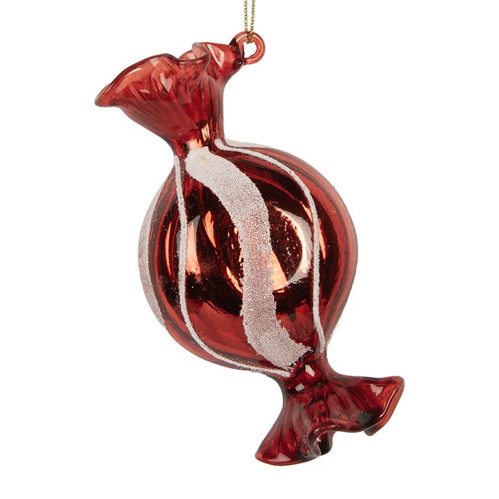 Set 6 ornamente brad Craciun Bomboana sticla rosie alba 5x4x10 cm