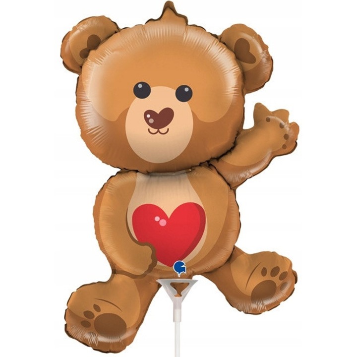 Grabo fólia lufi, medve alakú, piros szív, 23x31cm