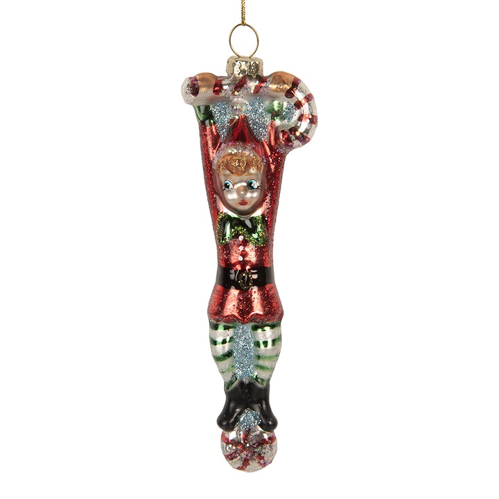 Комплект 6 стъклени коледни орнаменти Елфи, многоцветни, 4x2x13 см