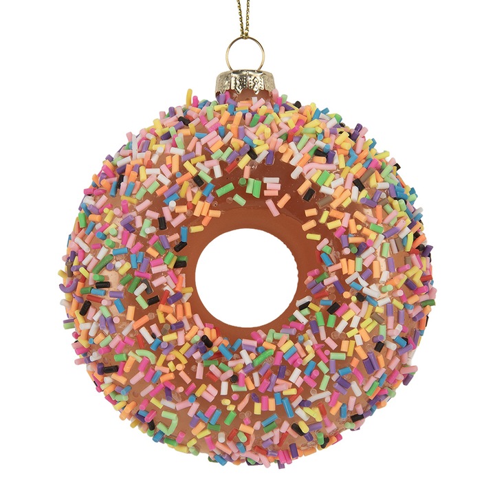 Комплект 6 коледни орнаменти за елха, стъклени, многоцветни, Ø 10x4 см