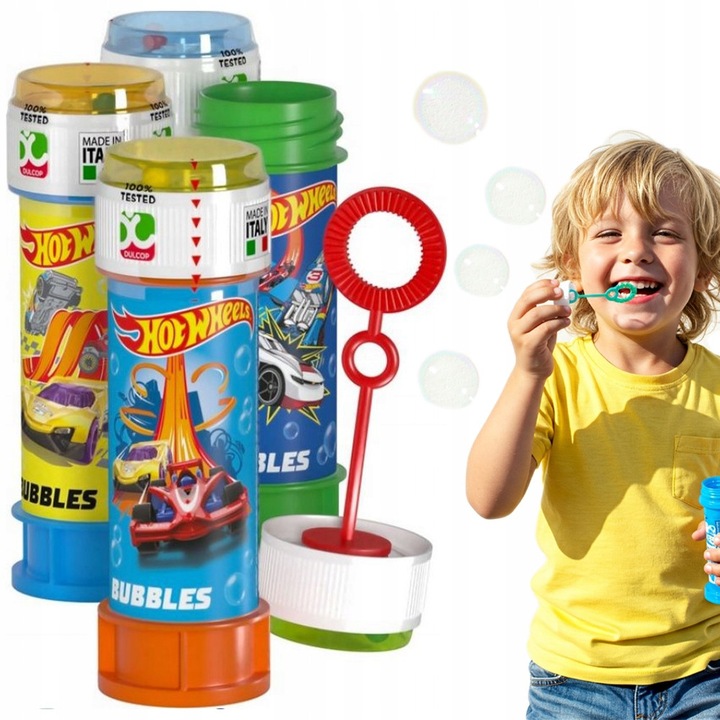 Tuburi baloane de sapun DULCOP Hot Wheels, 60ml, set 4, pentru copii, sigure, colorate