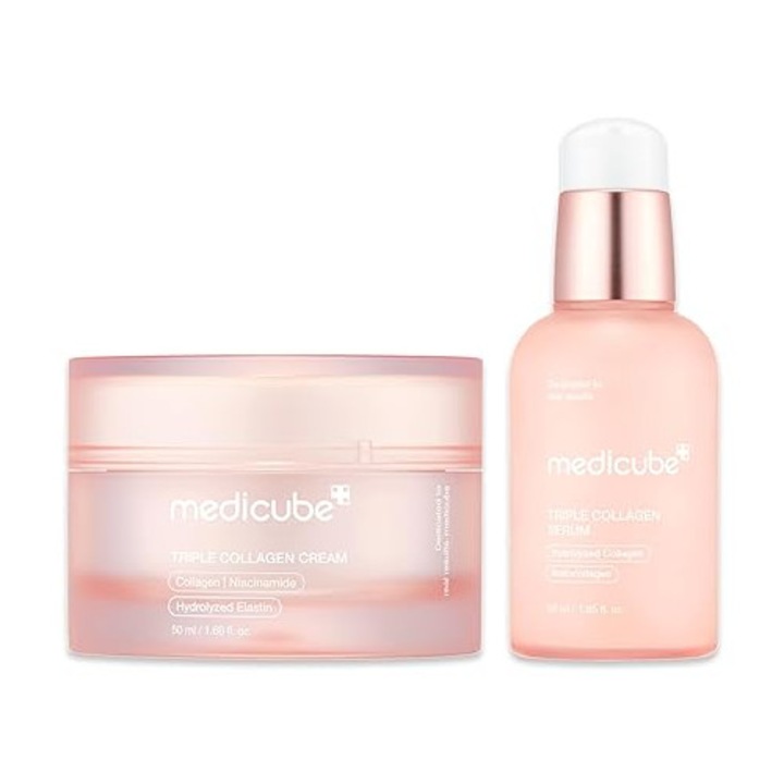 Medicube Triple Collagen arckrém és szérum, 2 darabos készlet, 55ml/50ml, kollagén, niacinamid, mélyhidratálás