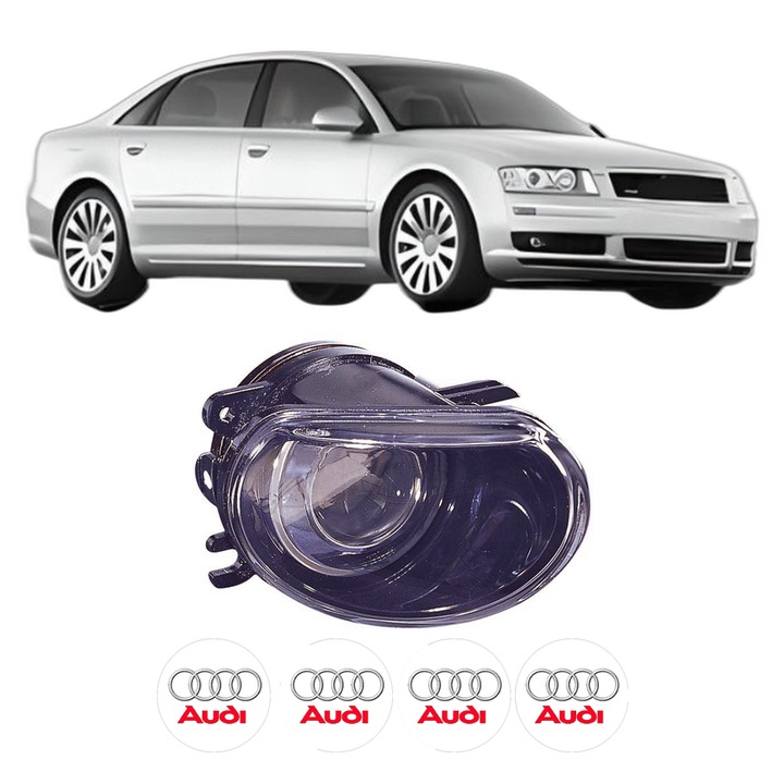 Lampa Proiector Dreapta AUDI A8 D3 (4E2, 4E8) din 2002-2010, Auto, Tip bec H11, Depo, 4 Stickere auto cu AUDI