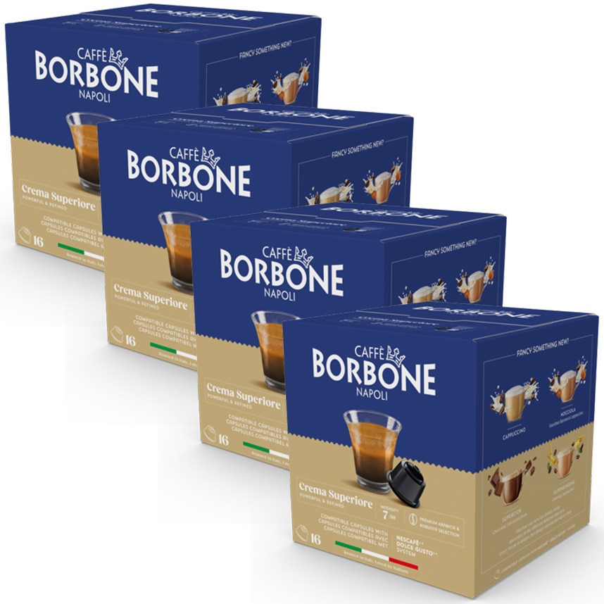 Set 4 x Capsule cafea crema superiore, Borbone, compatibile Dolce Gusto, 64 buc, 352 g