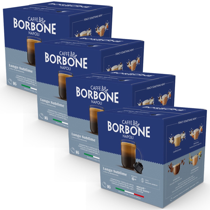 Set 4 x Capsule cafea 100% Arabica, Borbone, compatibile Dolce Gusto, 64 buc, 352 g
