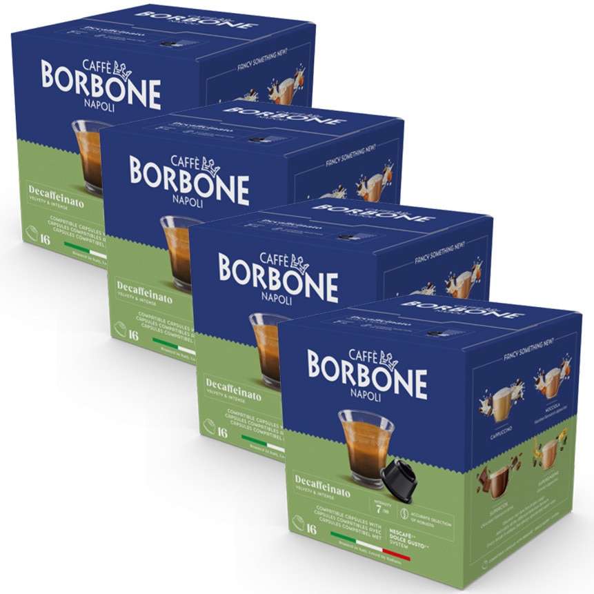 Set 4 x Capsule cafea decafeinizata, Borbone,, compatibile Dolce Gusto, 64 buc, 352 g
