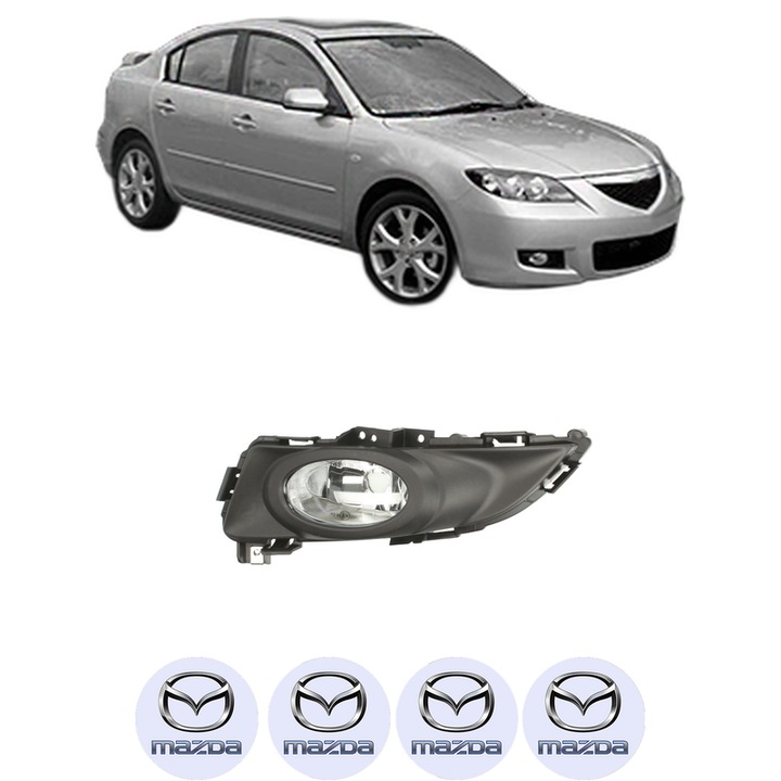 Lampa Proiector Stanga MAZDA 3 Saloon (BK) din 2003-2009, Auto, Tip bec H11, Depo, 4 Stickere auto cu MAZDA