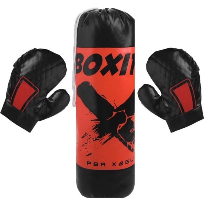 Sac Box Copii cu Manusi, 14x45cm, Rosu-Negru