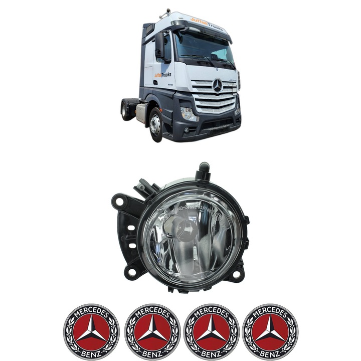 Lampa Proiector Stanga MERCEDES-BENZ ACTROS MP4 / MP5 din 2011-2014, Auto, Tip bec H11, Depo, 4 Stickere auto cu MERCEDES-BENZ