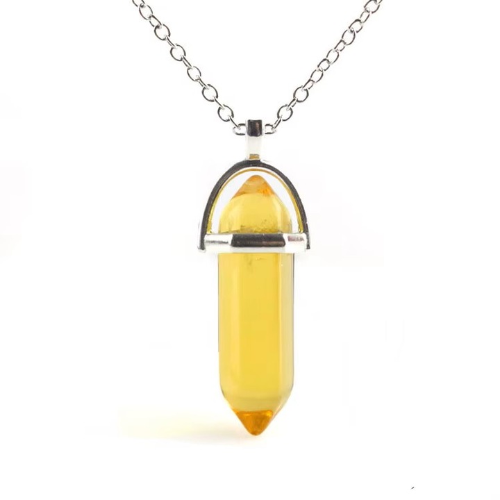 Pandantiv Citrin (piatra negustorului), cu lantisor inoxidabil, cristal terapeutic pentru abundenta si echilibru emotional