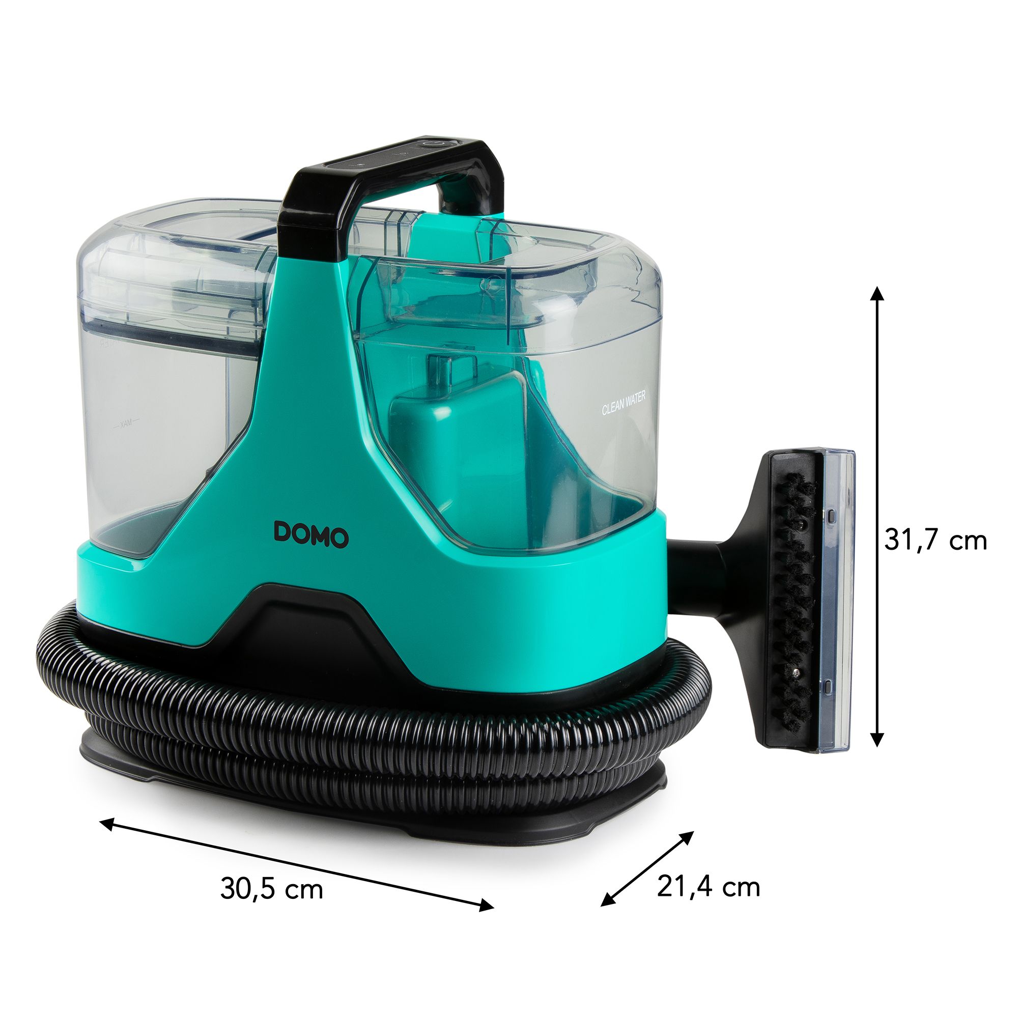 Aparat de curatat cu apa multifunctional DOMO, pentru covoare/tapiterie/canapele/masina, curata eficient petele, functie pulverizare apa, rezervor 1.1 litri, protectie anti-stropi IPX4, usor de folosit si curatat, verde