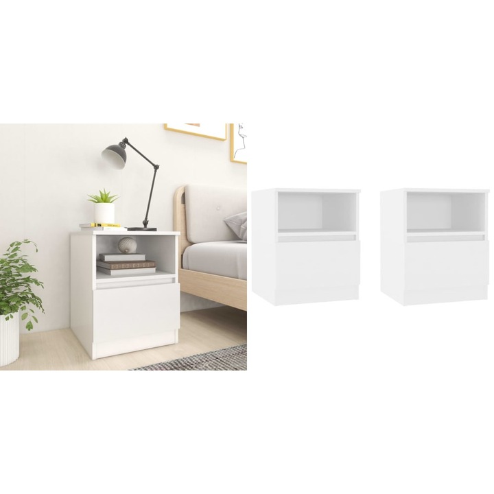 Noptiere, 2 buc., alb, 40x40x50 cm, PAL