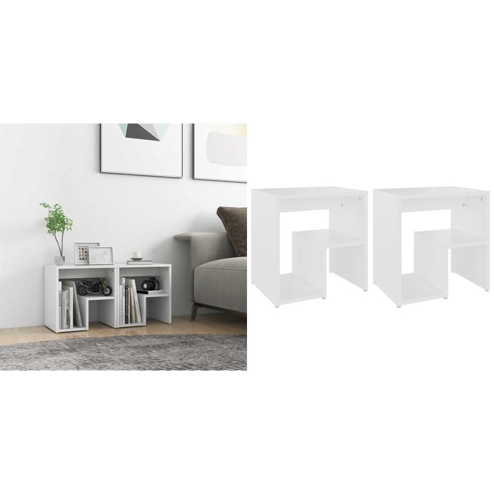 Noptiere, 2 buc., alb, 40x30x40 cm, PAL