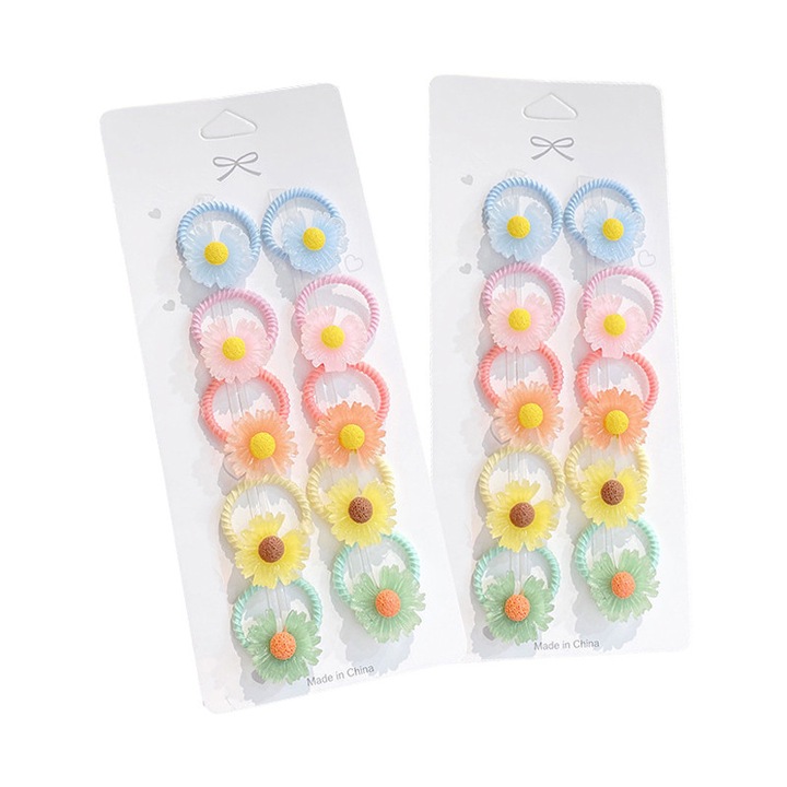 Set 20 elastice de par, floare margareta, pastel, pentru copii