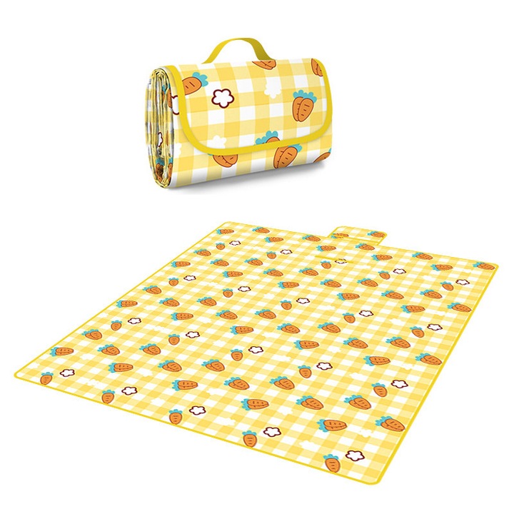 Преносима пикник постелка 150x200см, принт моркови, водоустойчива и устойчива на пясък, система за бързо сгъване, за 4 възрастни