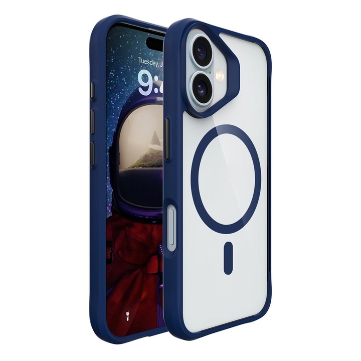 Калъф съвместим с Apple 17, Силен магнит, Бързо зареждане, Против удари, ProCore Tech, 2 Допълнителни защитни фолиа, Син / Прозрачен