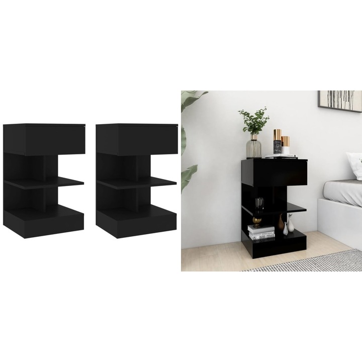 Noptiere, 2 buc., negru, 40x35x65 cm