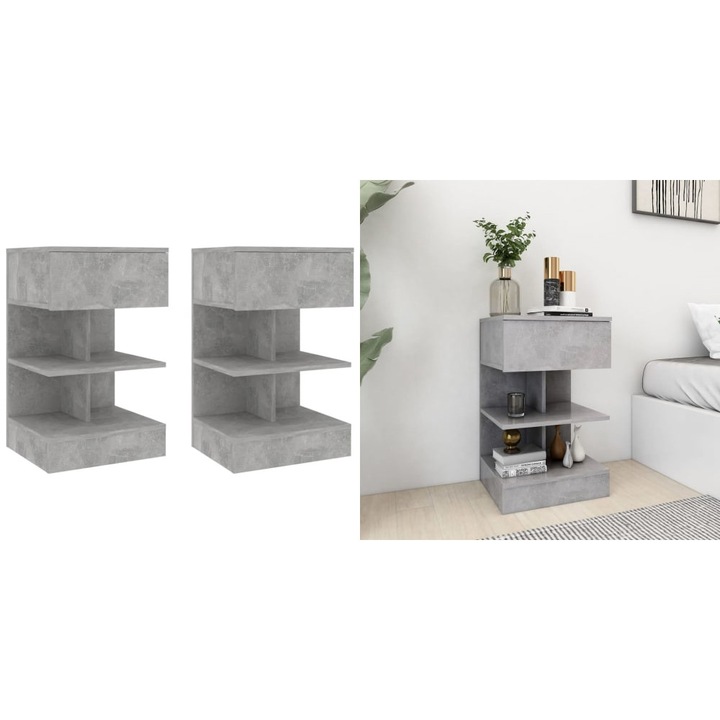 Noptiere, 2 buc., gri beton, 40x35x65 cm