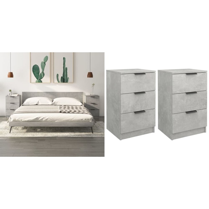 Noptiere, 2 buc., gri beton, 40x36x65 cm