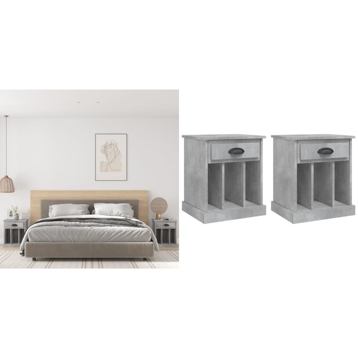 Noptiere, 2 buc., gri beton, 43x36x50 cm