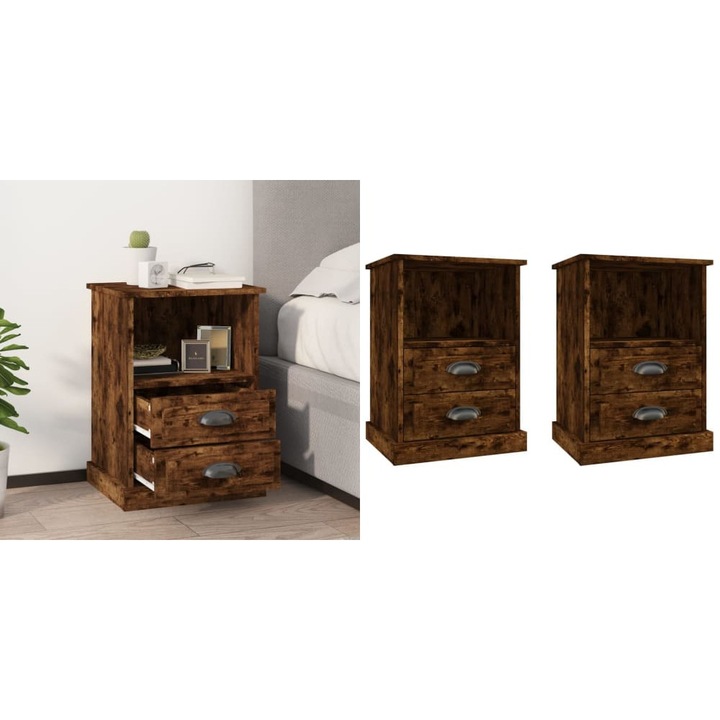 Noptiere, 2 buc., stejar afumat, 43x36x60 cm