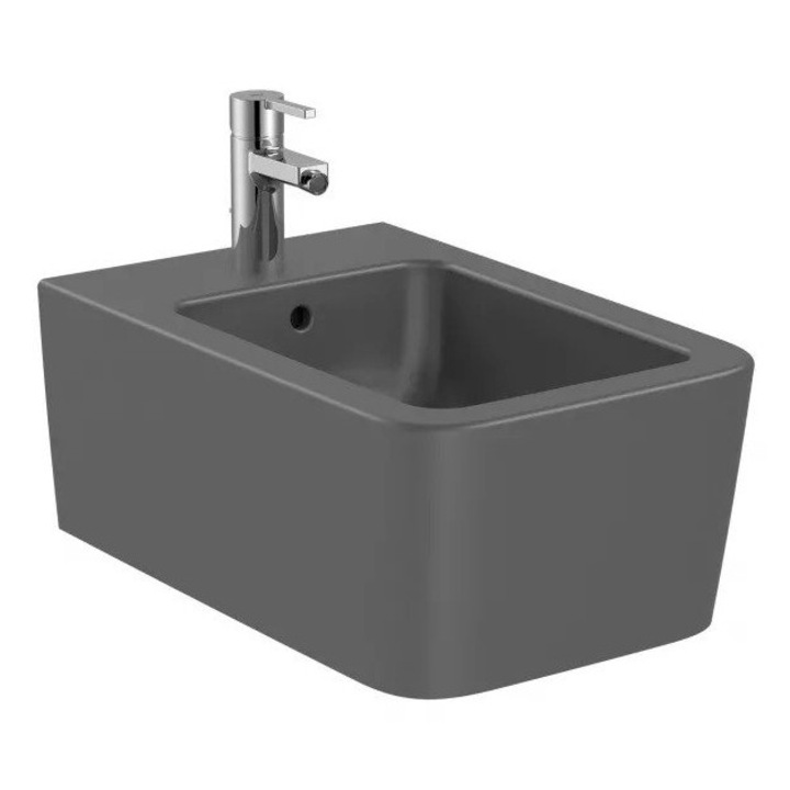 Bideu Roca Inspira Square A357535640, suspendat, cu orificiu pentru baterie standard, Antracit mat