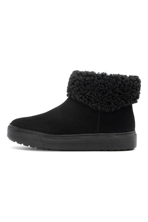 RYŁKO, Ghete de piele intoarsa cu garnituri de blana shearling, Negru