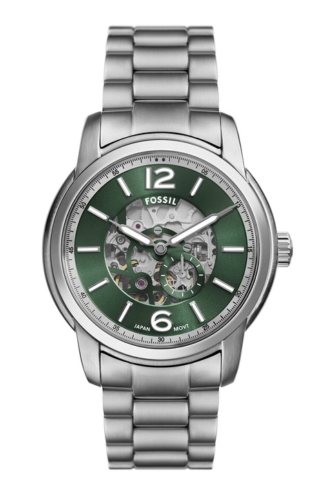 Fossil, Colier automatic de otel inoxidabil Heritage, Argintiu