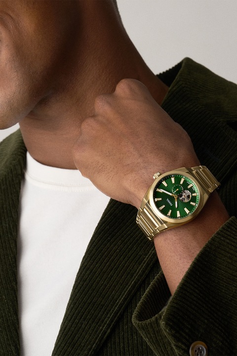 Fossil, Colier automatic de otel inoxidabil Everett, Auriu