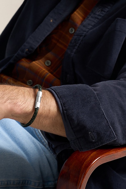 Fossil, Bratara din otel inoxidabil, Negru, Argintiu