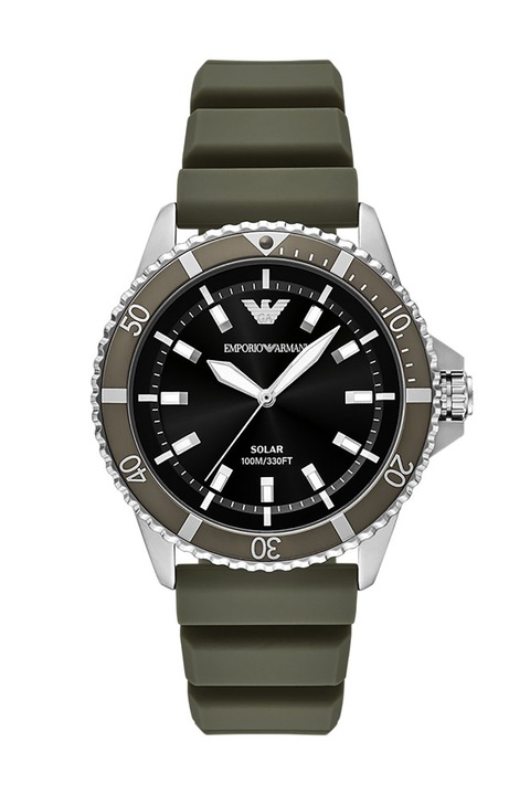 Emporio Armani, Ceas cu mecanism solar si curea din silicon, Verde, Argintiu