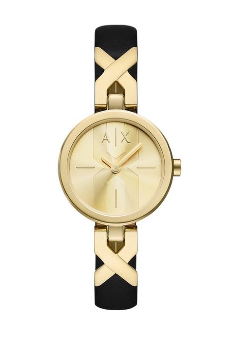 ARMANI EXCHANGE, Karóra bőr- és rozsdamentes acélszíjjal, Aranyszín, Fekete