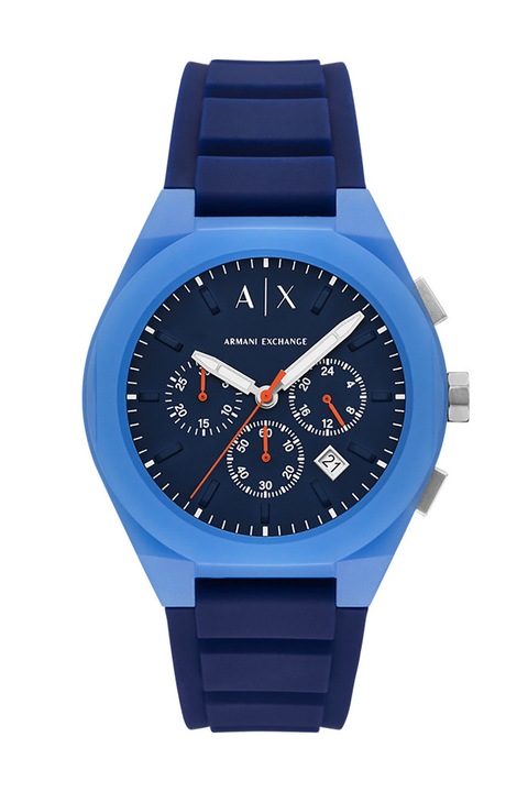 ARMANI EXCHANGE, Часовник с хронограф и силиконова каишка, Син