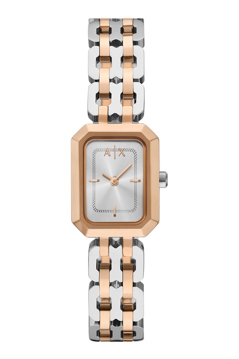 ARMANI EXCHANGE, Правоъгълен часовник с лого, Сребрист, Златист