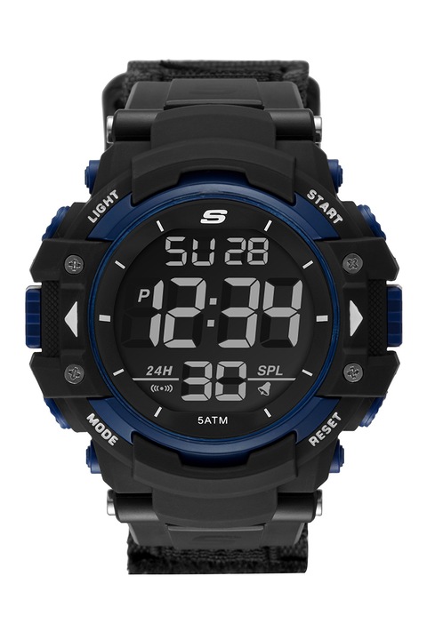 Skechers, Ceas digital cronograf cu o curea cu velcro, Negru