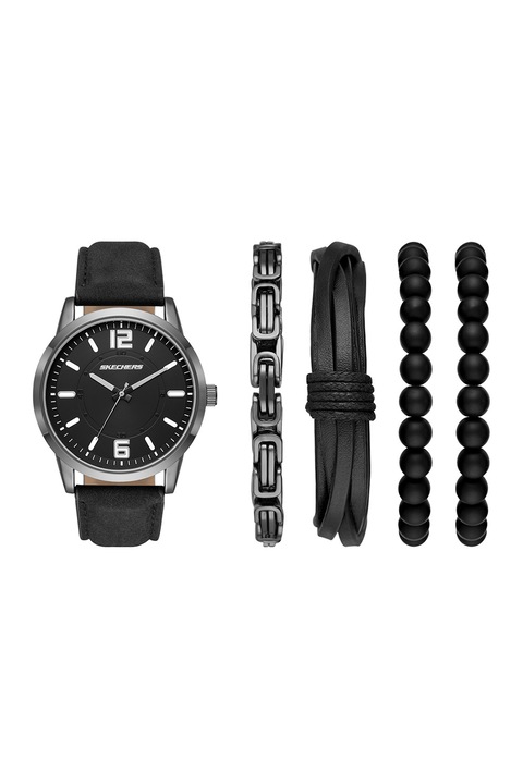 Skechers, Kvarc karóra és négy karkötő szett, Fekete