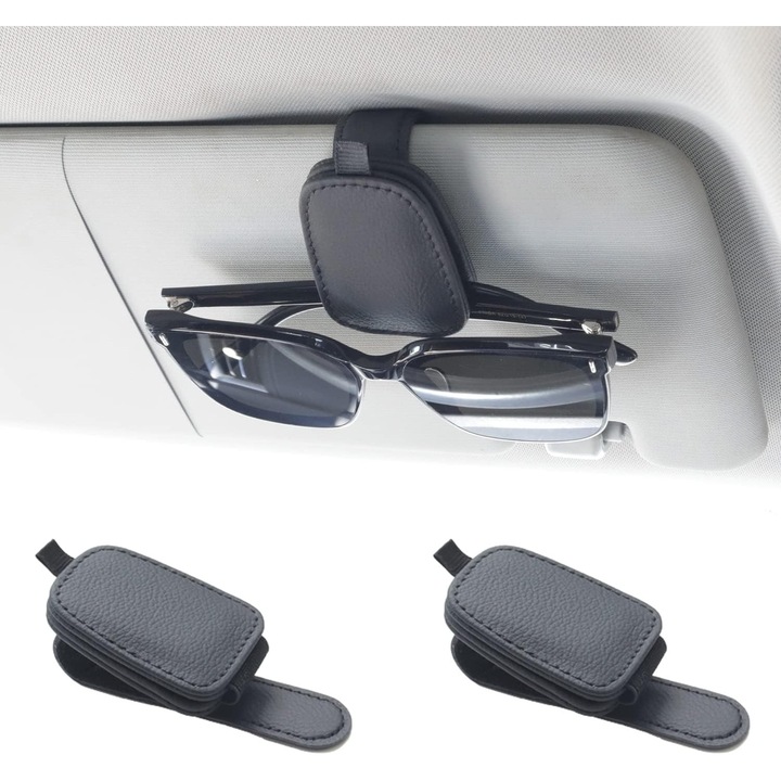 Suporturi auto pentru ochelari de soare, set de 2, piele neagra, compatibile cu majoritatea modelelor de masini