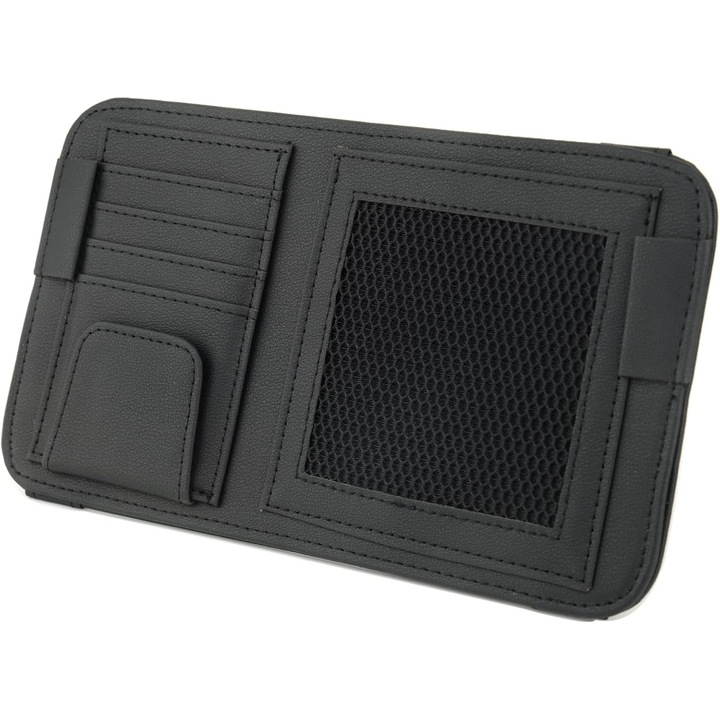 Organizator auto pentru parasolar, capacitate mare, negru, 12.2x6.5 inch, cu suport pentru ochelari, sloturi pentru carduri