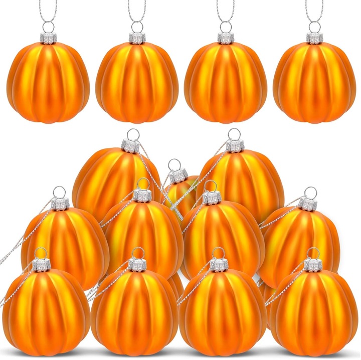 Set 12 ornamente suspendate dovleac portocalie, 4x6cm, pentru Halloween si petreceri tematice