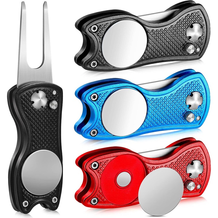 Set 3 unelte de reparare golf din otel inoxidabil, magnetice, pliabile, diverse culori, 12x3x1cm